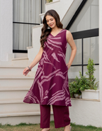 Heer Sleeveless Kurta With Plain Palazzo Set Maroon