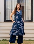 Heer Sleeveless Kurta With Plain Palazzo Set Navy Blue