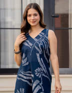 Heer Sleeveless Kurta With Plain Palazzo Set Navy Blue