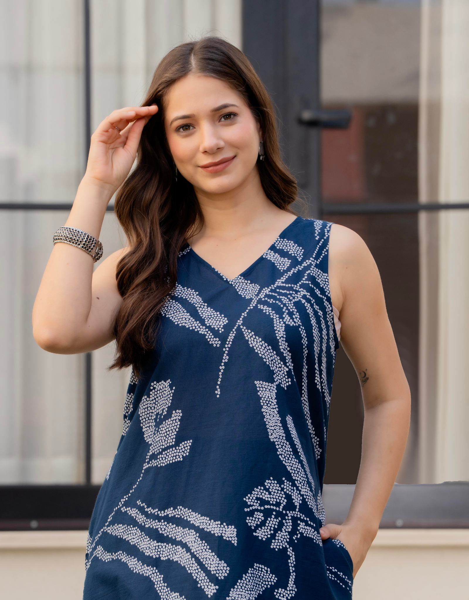 Heer Sleeveless Kurta With Plain Palazzo Set Navy Blue