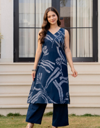 Heer Sleeveless Kurta With Plain Palazzo Set Navy Blue