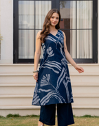 Heer Sleeveless Kurta With Plain Palazzo Set Navy Blue