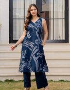 Heer Sleeveless Kurta With Plain Palazzo Set Navy Blue