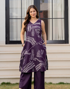 Heer Sleeveless Kurta With Plain Palazzo Set Purple