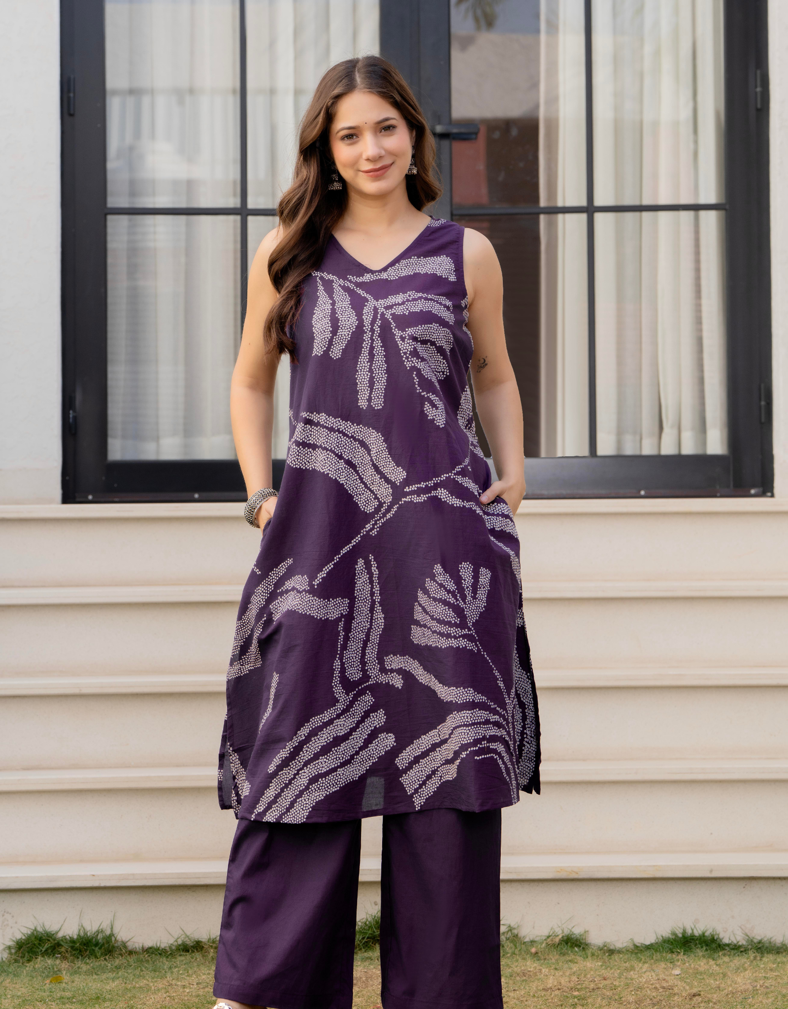 Heer Sleeveless Kurta With Plain Palazzo Set Purple