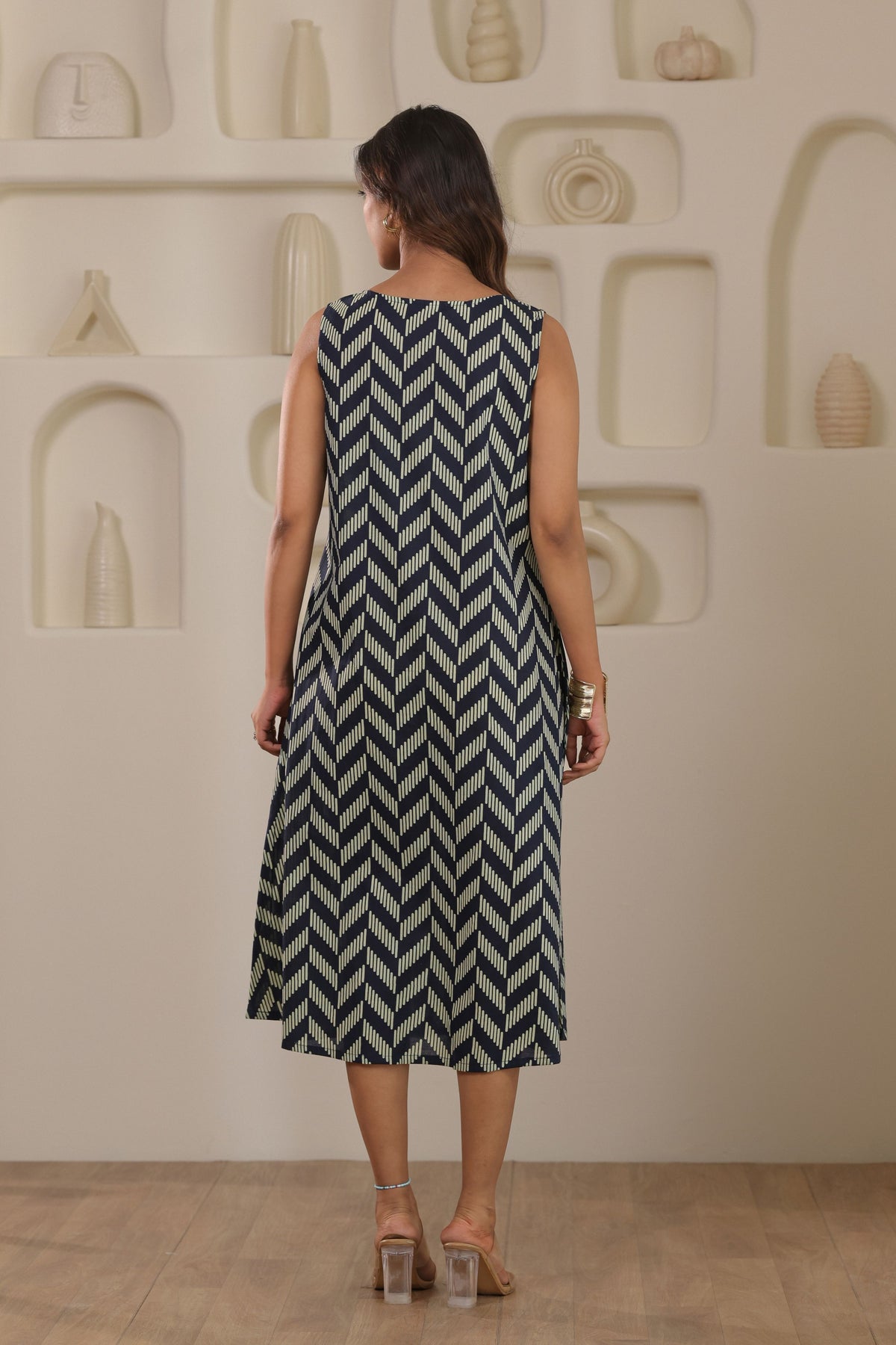 Urban Zigzag Sleeveless Dress - Blue