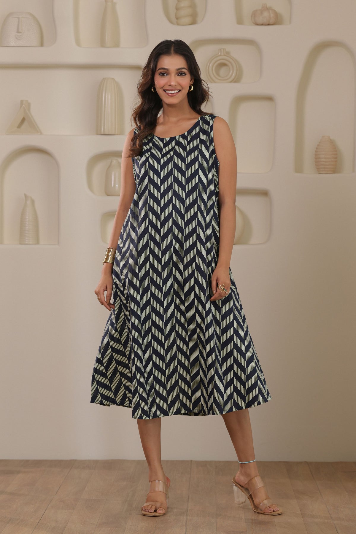 Urban Zigzag Sleeveless Dress - Blue