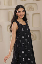 Black Motif Butti Sleeveless Dress - Black