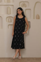Black Motif Butti Sleeveless Dress - Black