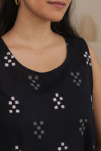 Black Motif Butti Sleeveless Dress - Black