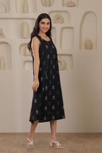 Black Motif Butti Sleeveless Dress - Black