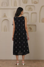 Black Motif Butti Sleeveless Dress - Black