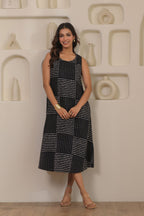 Monochrome Check Sleeveless Dress - Black
