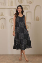 Monochrome Check Sleeveless Dress - Black