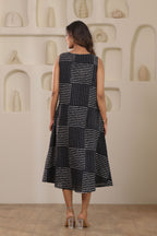 Monochrome Check Sleeveless Dress - Black