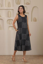 Monochrome Check Sleeveless Dress - Black