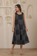 Monochrome Check Sleeveless Dress - Black