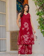 Gul-Bano Sleeveless Kurta Palazzo Set Maroon