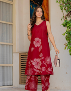 Gul-Bano Sleeveless Kurta Palazzo Set Maroon