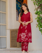 Gul-Bano Sleeveless Kurta Palazzo Set Maroon