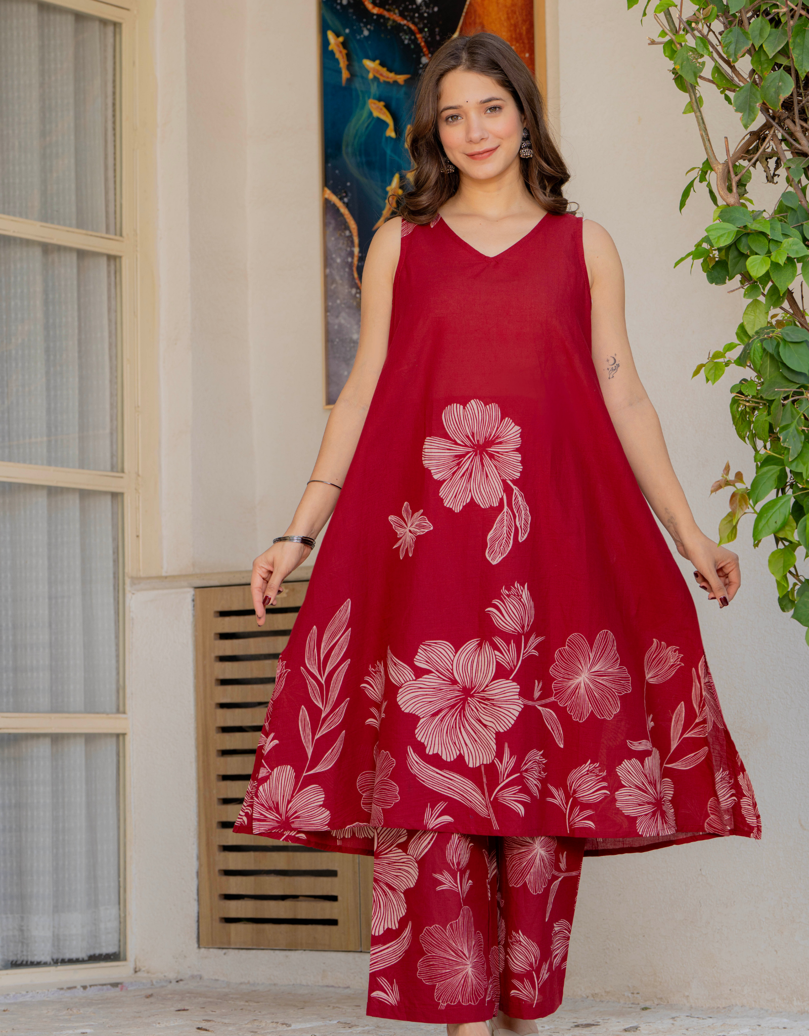 Gul-Bano Sleeveless Kurta Palazzo Set Maroon