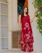 Gul-Bano Sleeveless Kurta Palazzo Set Maroon
