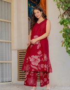 Gul-Bano Sleeveless Kurta Palazzo Set Maroon