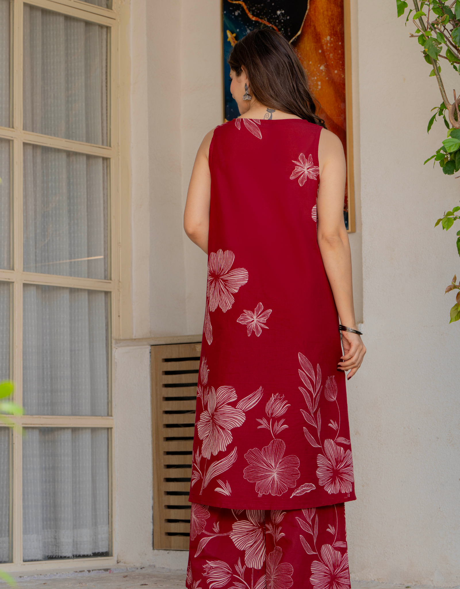 Gul-Bano Sleeveless Kurta Palazzo Set Maroon