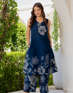 Gul-Bano Sleeveless Kurta Palazzo Set Navy Blue