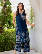 Gul-Bano Sleeveless Kurta Palazzo Set Navy Blue