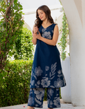 Gul-Bano Sleeveless Kurta Palazzo Set Navy Blue