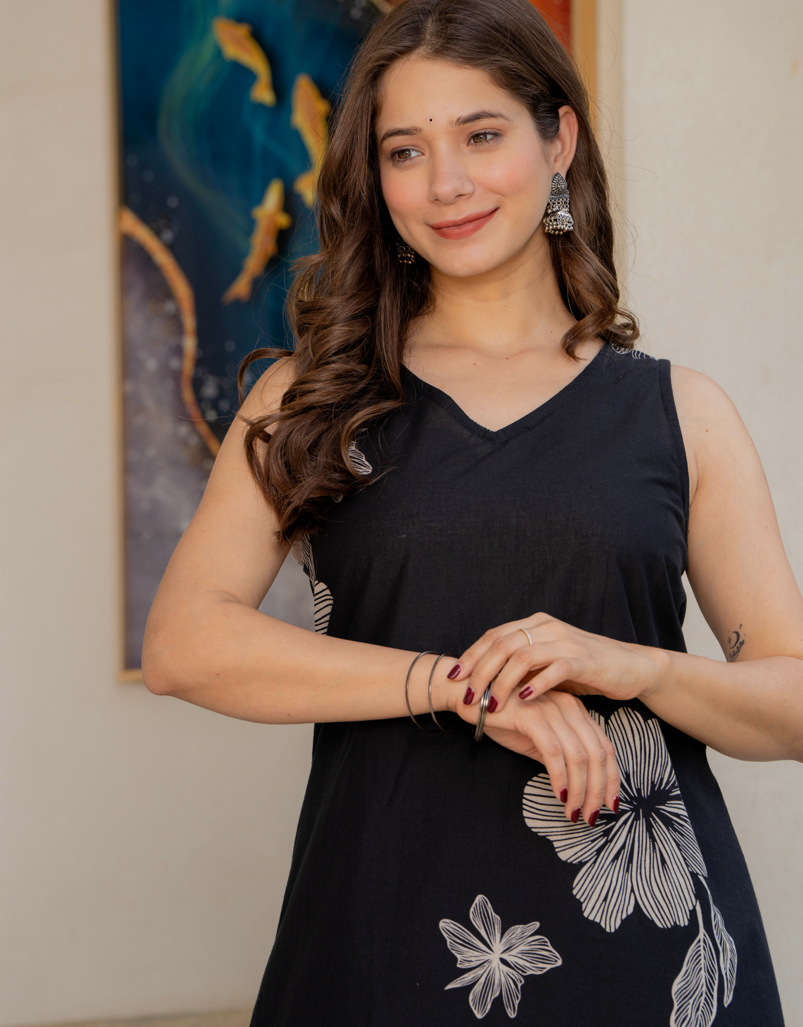 Gul-Bano Sleeveless Kurta With Plain Palazzo Set Black