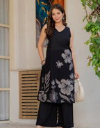 Gul-Bano Sleeveless Kurta With Plain Palazzo Set Black