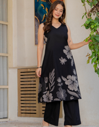 Gul-Bano Sleeveless Kurta With Plain Palazzo Set Black