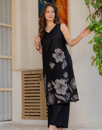 Gul-Bano Sleeveless Kurta With Plain Palazzo Set Black