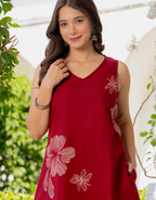 Gul-Bano Sleeveless Kurta With Plain Palazzo Set Maroon