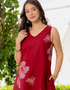 Gul-Bano Sleeveless Kurta With Plain Palazzo Set Maroon