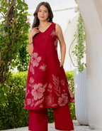 Gul-Bano Sleeveless Kurta With Plain Palazzo Set Maroon