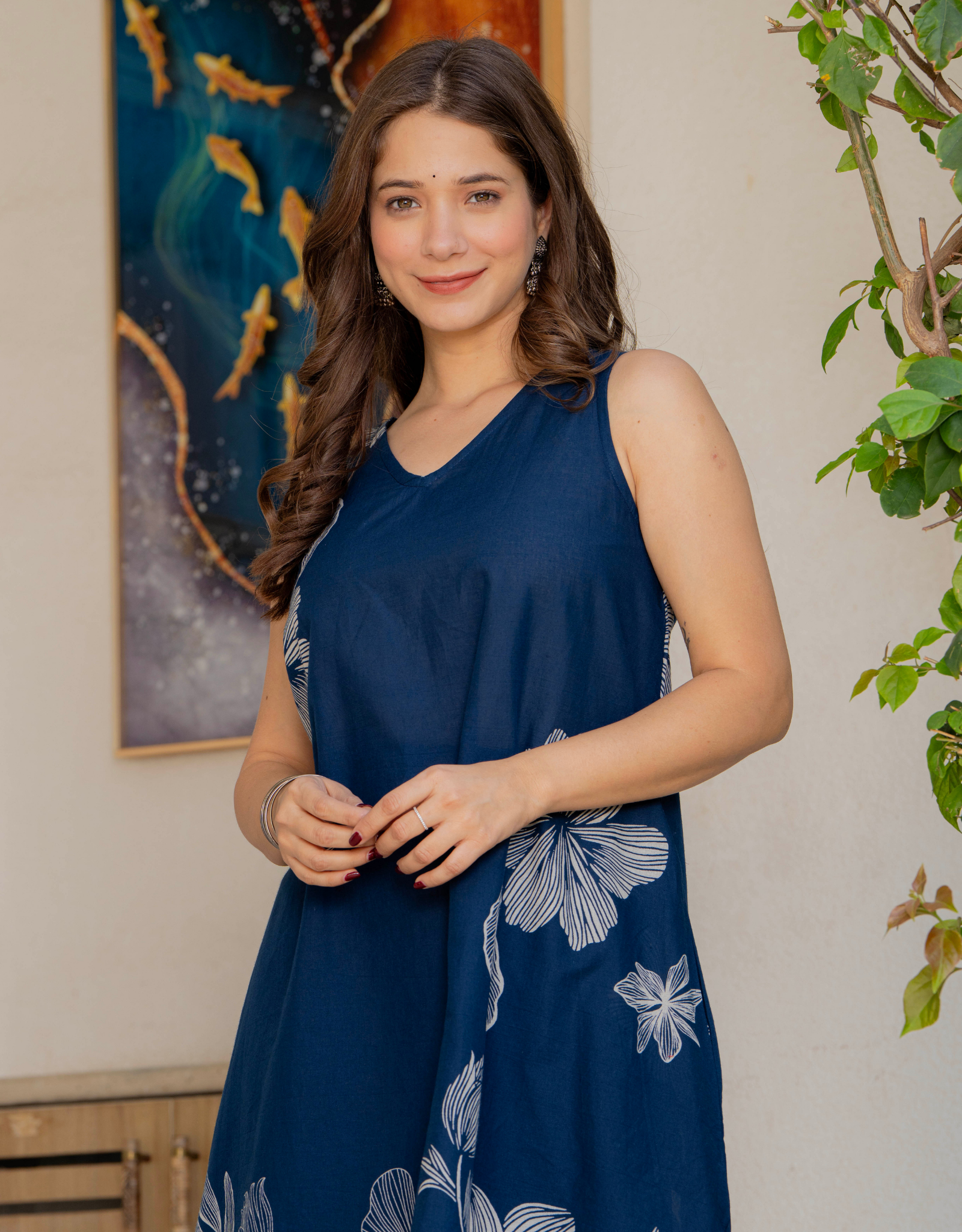 Gul-Bano Sleeveless Kurta With Plain Palazzo Set Navy Blue