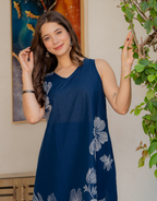 Gul-Bano Sleeveless Kurta With Plain Palazzo Set Navy Blue
