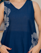 Gul-Bano Sleeveless Kurta With Plain Palazzo Set Navy Blue