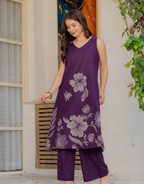 Gul-Bano Sleeveless Kurta With Plain Palazzo Set Purple