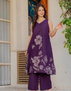 Gul-Bano Sleeveless Kurta With Plain Palazzo Set Purple
