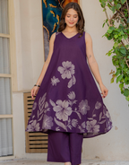 Gul-Bano Sleeveless Kurta With Plain Palazzo Set Purple