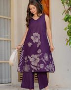 Gul-Bano Sleeveless Kurta With Plain Palazzo Set Purple
