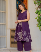 Gul-Bano Sleeveless Kurta With Plain Palazzo Set Purple