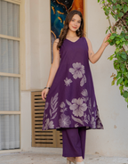 Gul-Bano Sleeveless Kurta With Plain Palazzo Set Purple