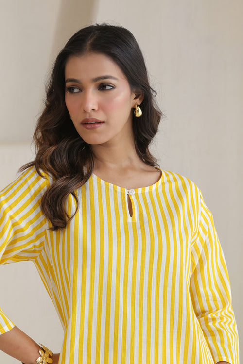 Classic Stripe Kurta Pant Set - Yellow