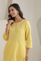 Classic Stripe Kurta Pant Set - Yellow