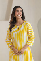 Classic Stripe Kurta Pant Set - Yellow